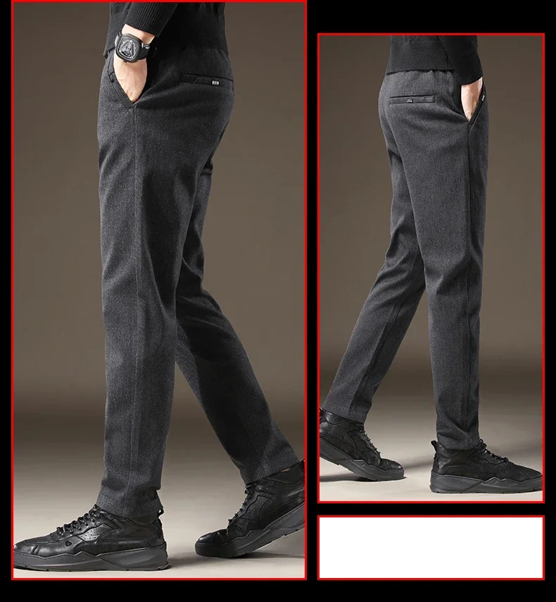 Hochwertige Herren-Herbst-Winter-Hose, Business-Stretch, Dick, Slim Fit, Arbeitshose mit Elastischem Bund, Gebürstet, Schwarz, Grau, Casual-Hose für Männer – Detail 11