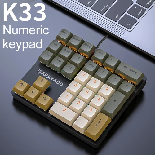 APAYADO K33 미니 숫자 키보드, 33 키, 블루 기계식 샤프트, RGB,PBT 키캡, 재무, 회계, 재무용 