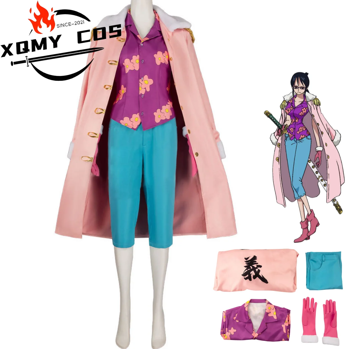 

XQAnime Tashigi Cosplay Costume East Blue Female Navy Pink Long Cloak Coat Floral Shirt Adult Woman Sexy Carnival Halloween Suit