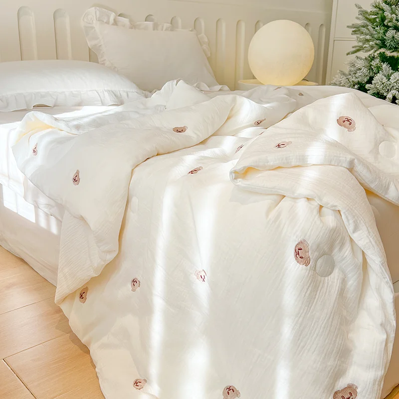 

Милая летняя охлаждающая одеяло-пододеяльник из хлопка и соевого волокна с рисунком медведя, двухслойное, моющееся, из чистого хлопка