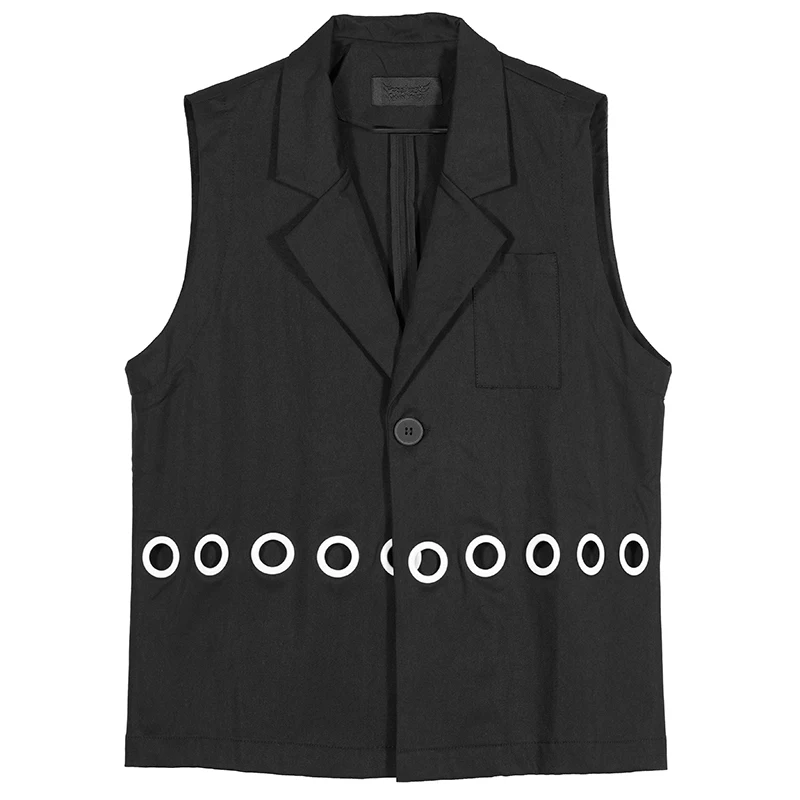 Dark Suit Collar Vest Men's Fashion Trend Design New Vintage Vest Coat Autumn Black Slim Fit High Street Japanese Style Coat