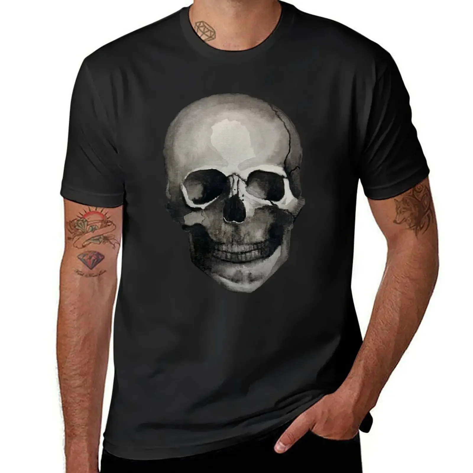 Watercolor Skull T-Shirt aesthetic clothes plus size tops blacks mens white t shirts