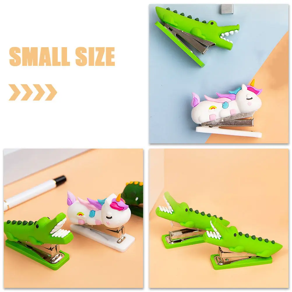 4Pcs Compact Stapler Set Cartoon Crocodile Shaped Portable Mini Stapler for Students Classroom Home Office Kawaii Desk