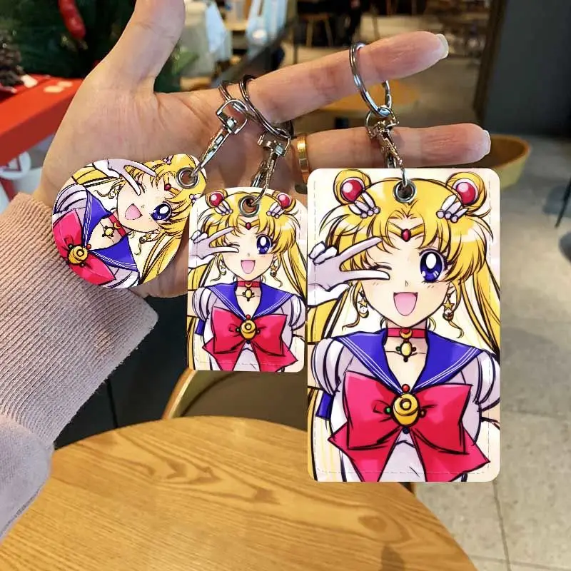 Sailor Moon Cartoon Keychain Mini Sensory Community Access Card Protection Cover Cute Water Drop Set Rectangular Soft Shell Gift
