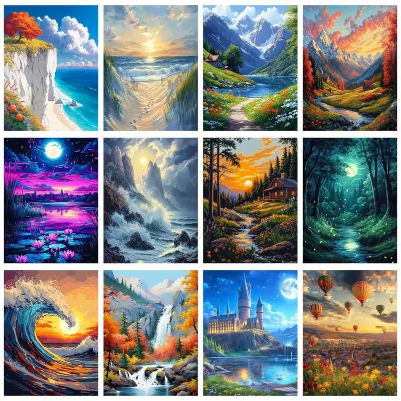 

GATYZTORY 5D Diamond Painting Mountain Full Square Round Diamond Embroidery Sea Mosaic Rhinestone Natural Scenery Home Decor