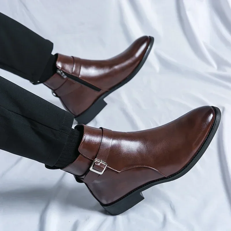Autumn New Men\'s Boots British Style Pointed Formal Leather Oxford Shoes Dress Boots Chelsea Business Ankle Boots High-Top Shoes