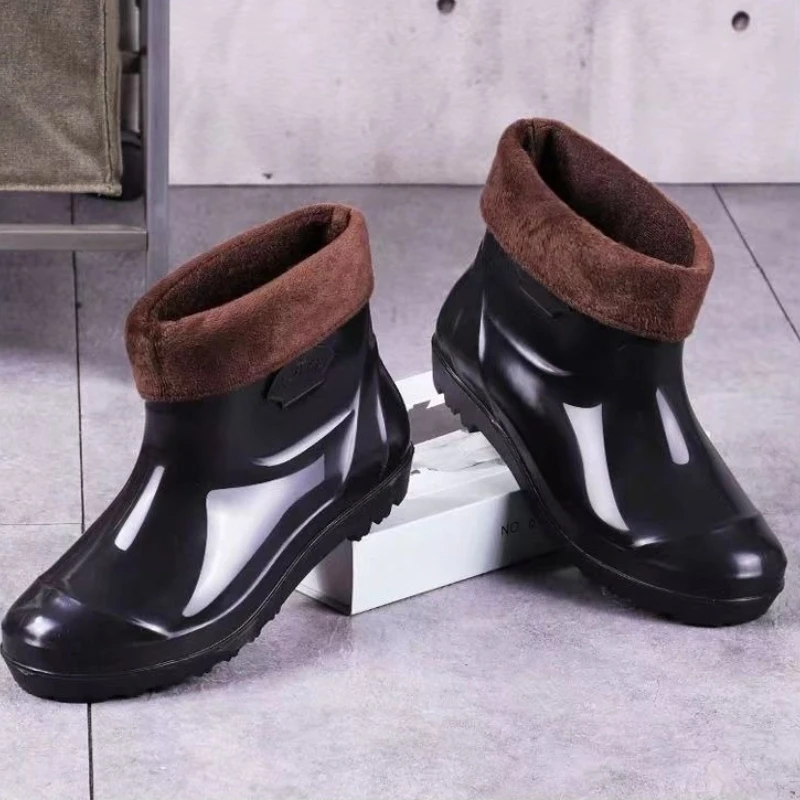 

Кухонные оксфорды шеф-повара, зимние короткие мужские резиновые сапоги на флисовой подкладке, теплая дешевая уличная удобная мужская обувь высокого качества для дождливого дня