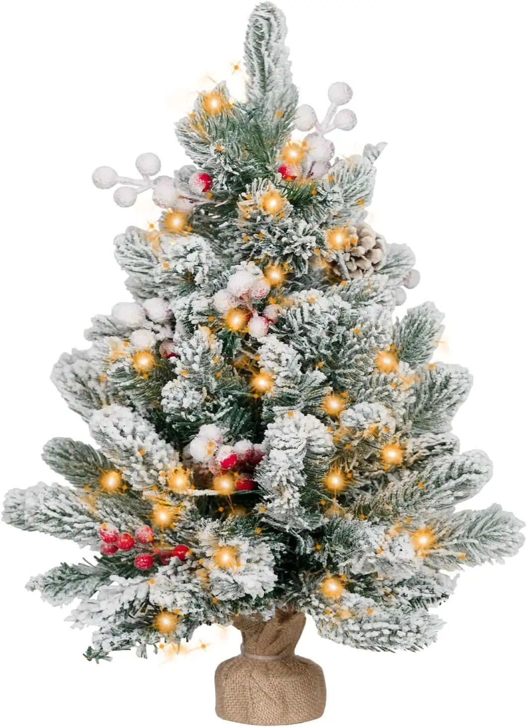 

2 фута флокированная мини-рождественская елка с огнями и украшениями, настольный рождественский декор для вечеринки