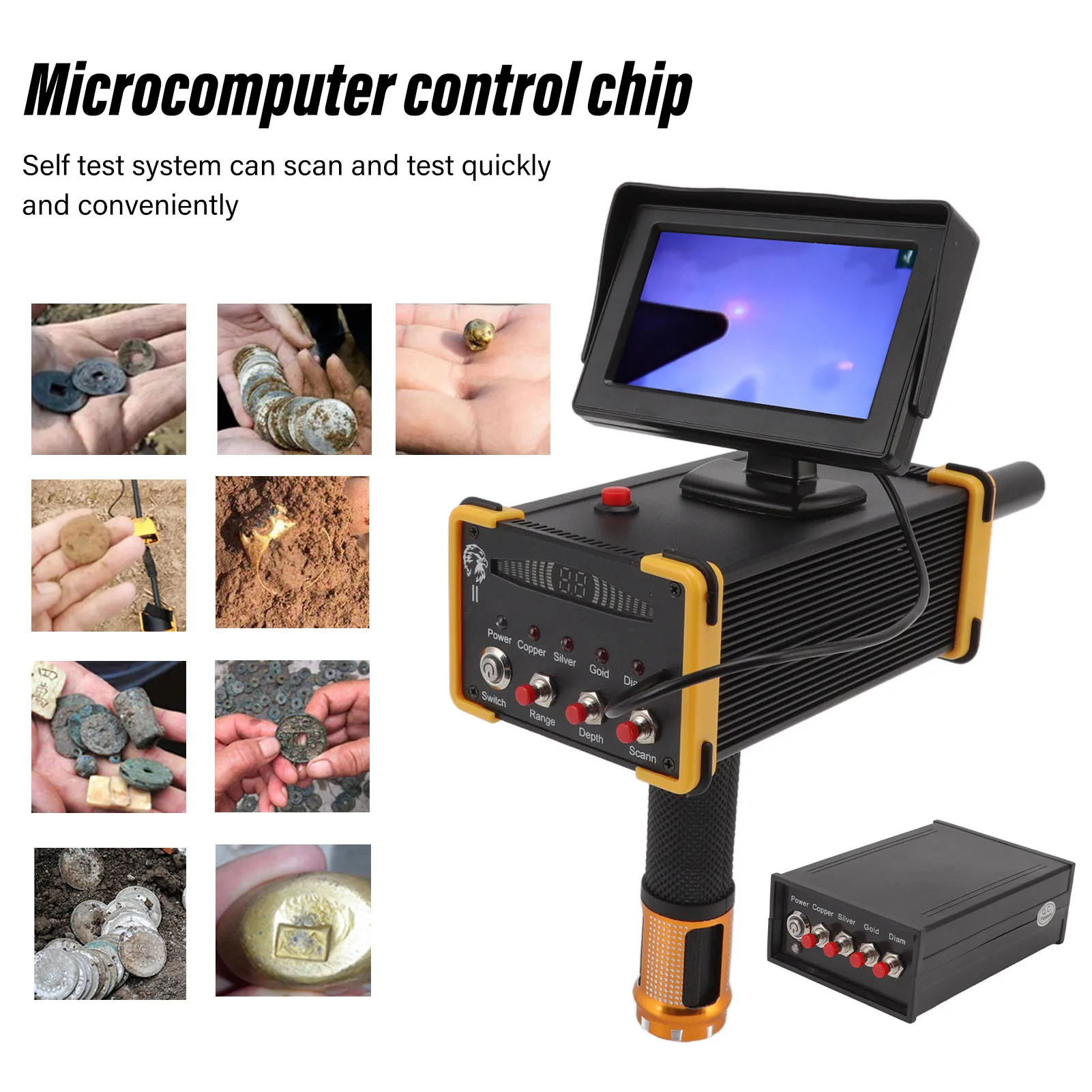 15m Metal Detector Metal Scanner Device Gold Finder Metal Scanner Device Search Range 1000m with GR8000 Screen Yellow