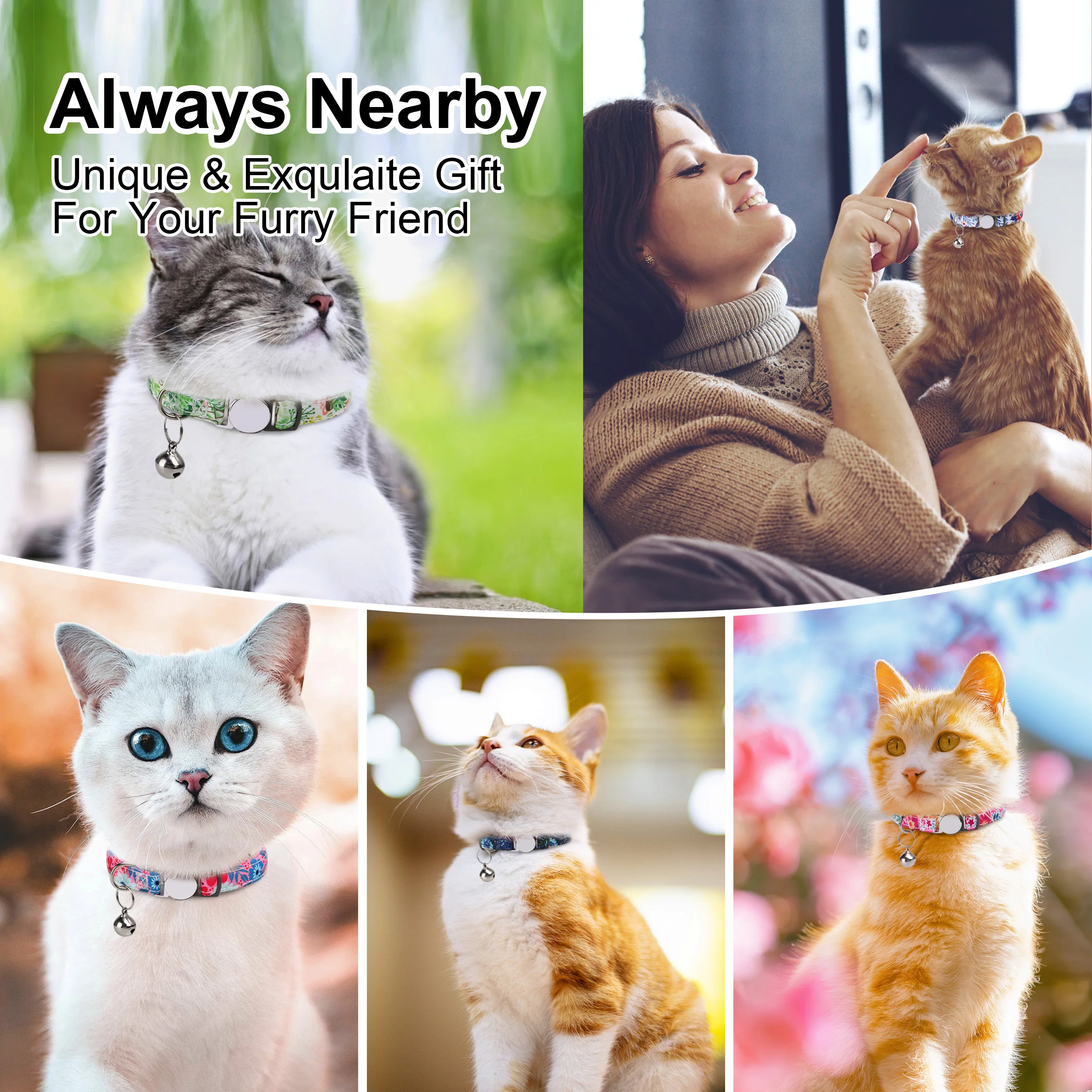 Cute Printed Cat Collar Adjustable Kitten Puppy Collars With Bell Anti-lost Cats Collars Necklace Cat Accessories