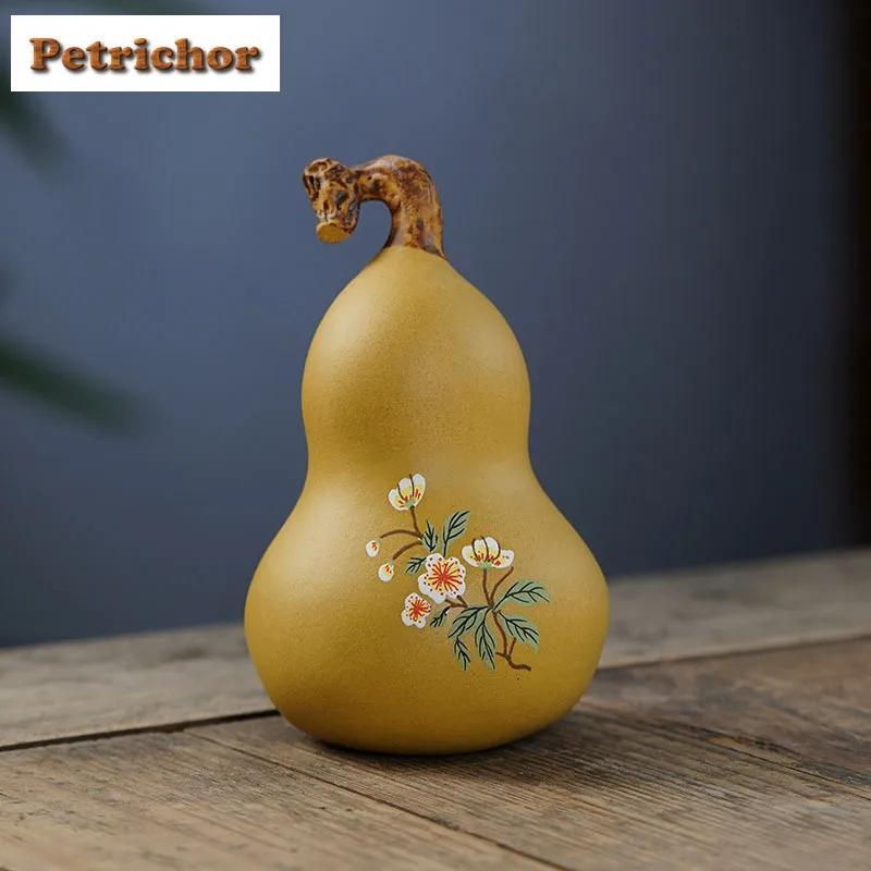 Yixing Zisha Gourd Tea Pet Vintage Fish Tank Landscaping Tea Figurine Play Toys Tea Statue Ornaments Desktop Collection Supplies