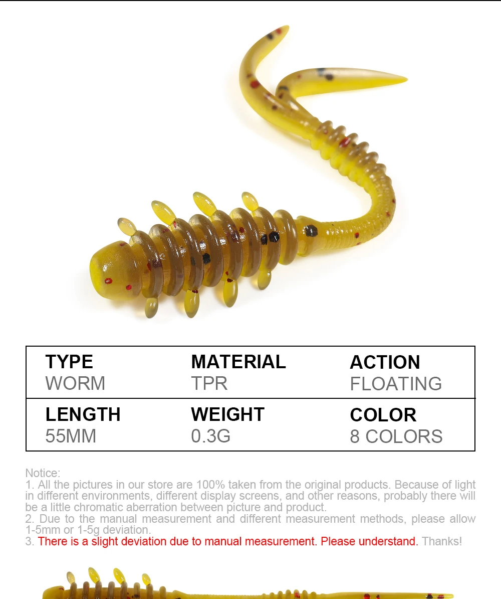 RoseWood Split Tail Ajing Wurm-Angelköder, 55 mm, 0,3 g, TPR, weicher Köder, leichtes Spiel, doppelte Farbe, künstlicher Kunststoff, Rockfish Tackle – Detail 2