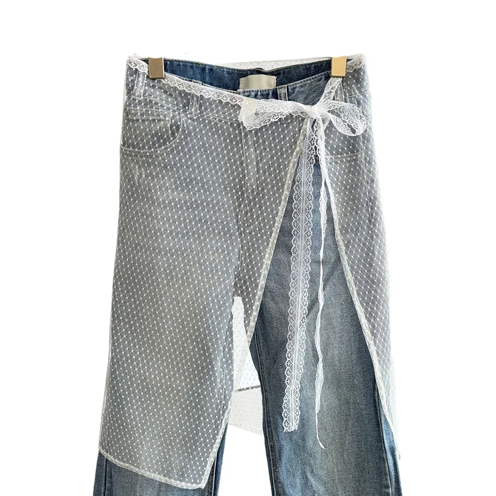 Mode Kanten Open Rok Lente Zomer Y2K Gelaagde Schort Wikkelrok Middellange Vetersluiting Gestapelde Rok Nieuwe Rok Met Vastbinden