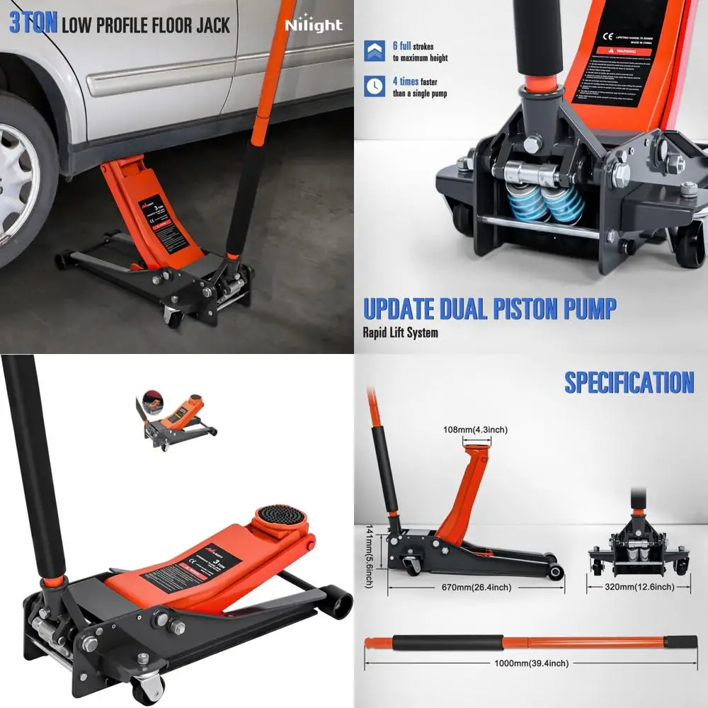 

3-Ton Low Profile Hydraulic Car Jack with Dual Pistons, 2.95-19.88 Lifting Range