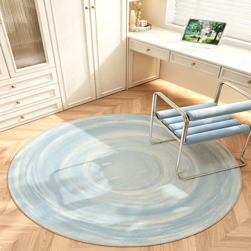 VIKAMA Baby Blue Watercolor Swirl Ink Wash Circular Rug Tasteful Lounge Room Accent Special Favor Silky Snug Sturdy Soft Durable