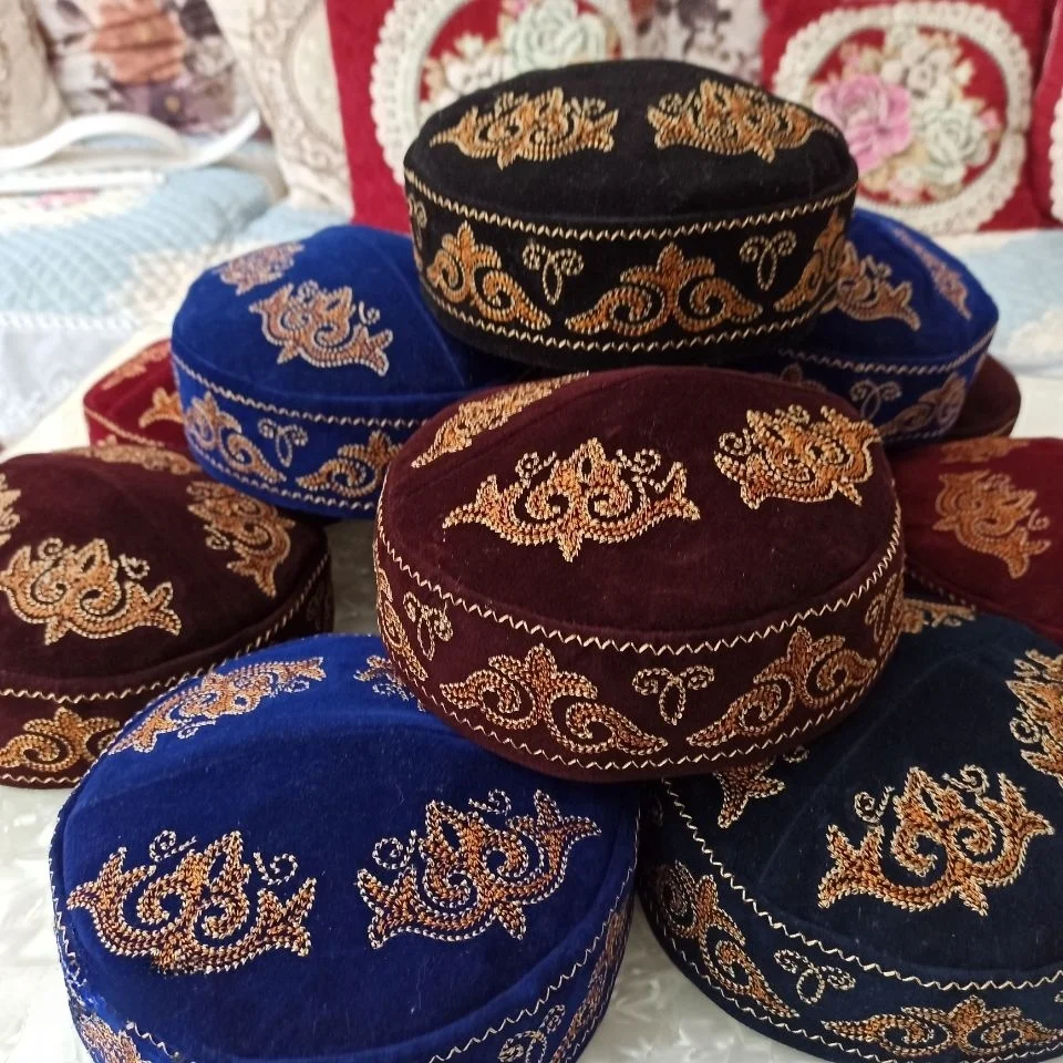 Handmade Cross Stitch Kazakh Hat Embroidered Cap Ethnic Minority Style Casual Unisex Four Seasons Cone Top Hat No Brim