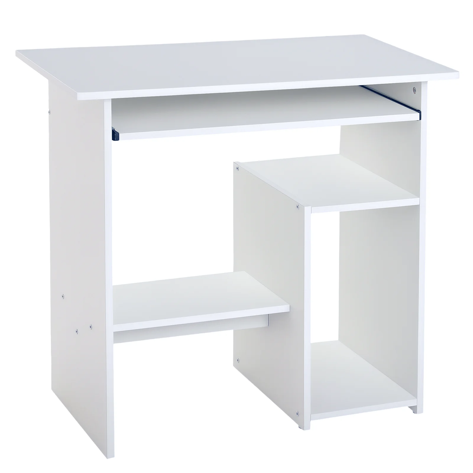 HOMCOM Bureau d'ordinateur, bureau avec rangement, plateau pour clavier et support de moniteur, 80 x 45 x 75 cm, blanc