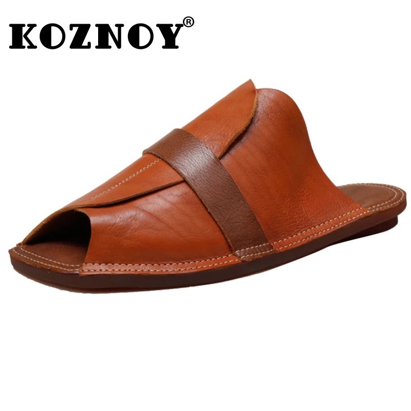 

Koznoy 2cm 2024 Cow Sandals Suede Natural Genuine Leather Women Shoes Beach Loafer Leisure Slippers Comfy Flat Artistic Summer