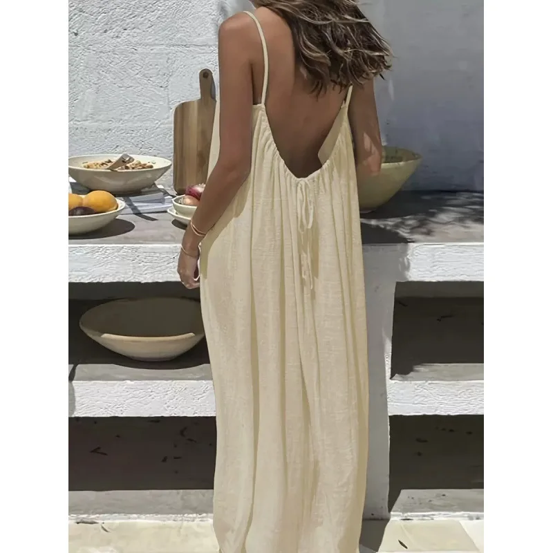 Vestido Largo Holgado para Mujer sin Tirantes y Espalda Descubierta, Cómodo para Dormir y Casual 6
