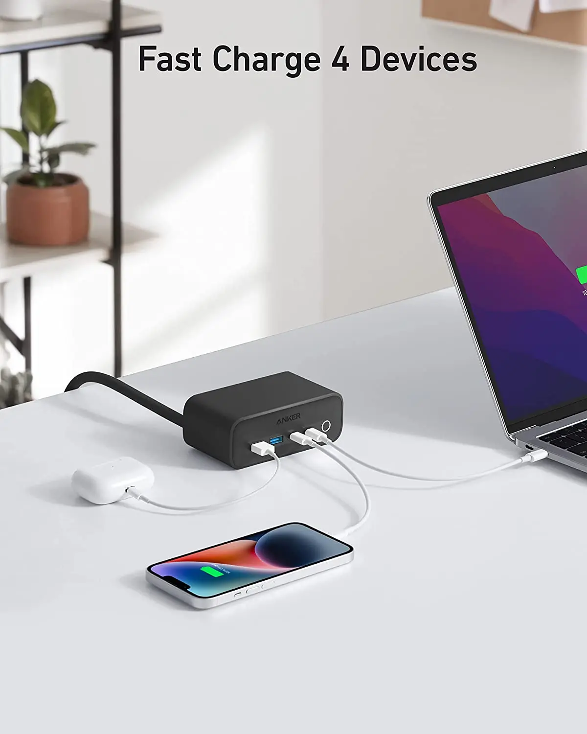 Imagem -02 - Anker Phantom Black Usb c Estação de Carregador de Mesa 7-em Viagem Portátil ao ar Livre Power Strip Box