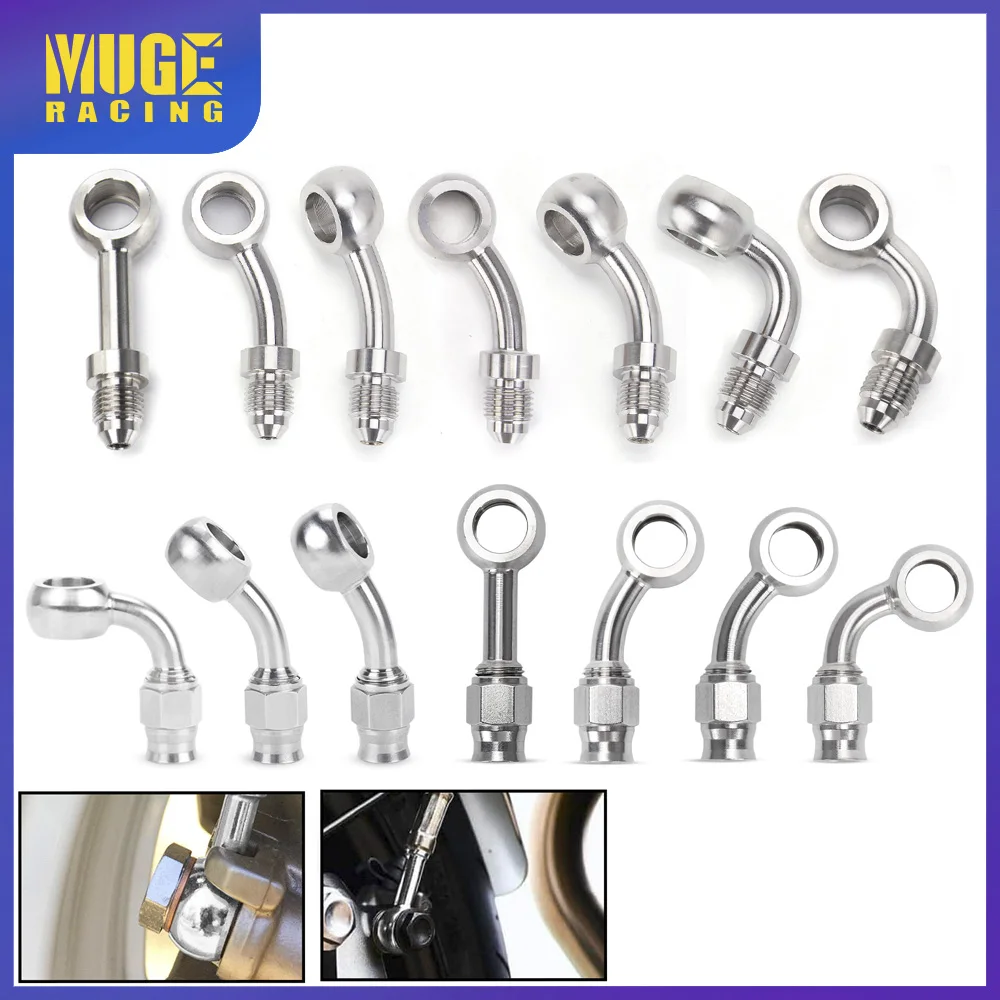 MUGE-Brake Hose AN3 Banjo Eye 10mm End Ball Fitting Adapter Stainless Steel Banjo Hose End Fitting HR071 HR072