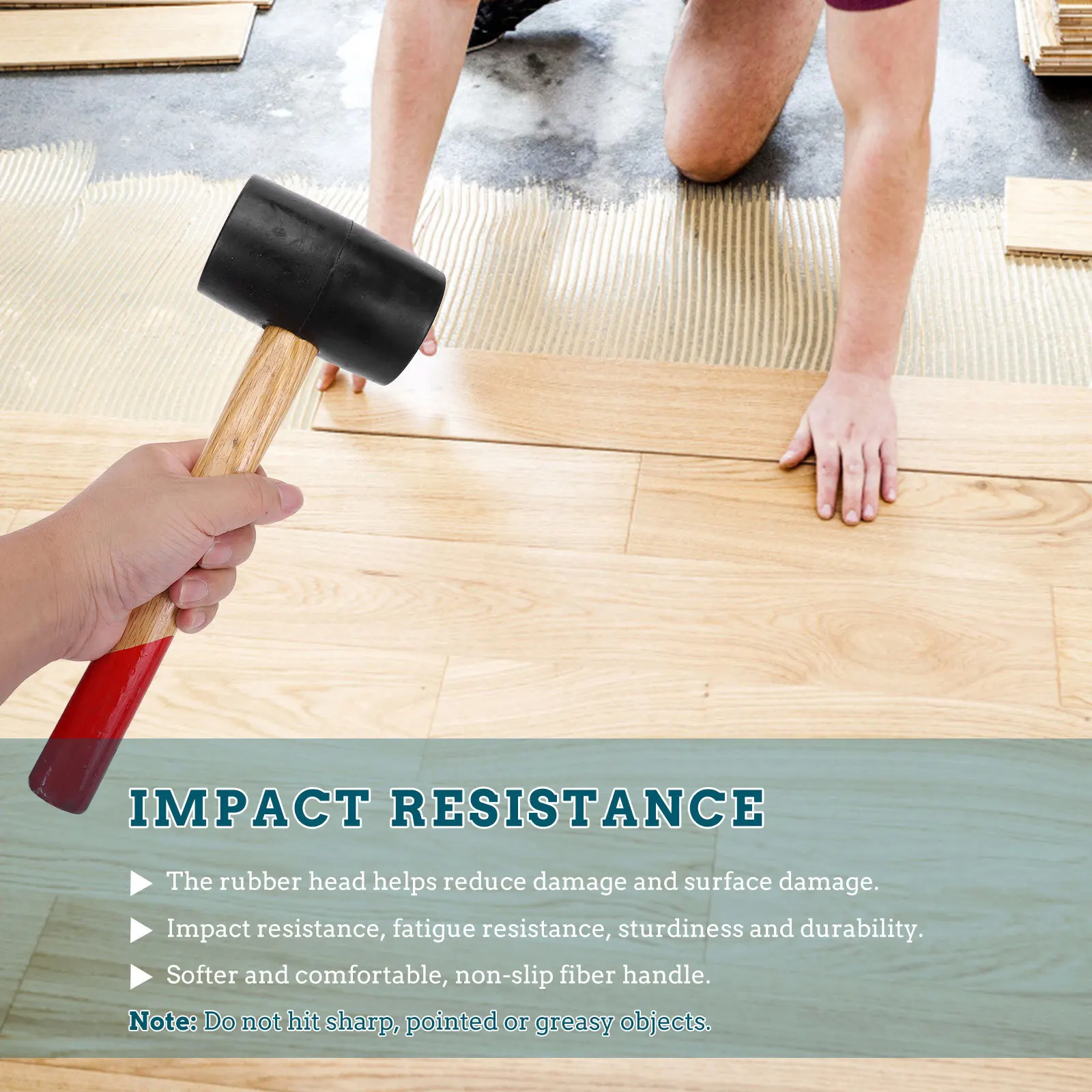 

Rubber Hammer Wooden Handle Heavy Duty Floor Installation Mallet Tool For Tiles Home Finishing Crafting Hand Tool