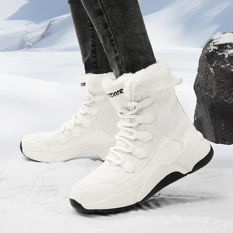 Women's Outdoors Winter High-Top Snow Boots Warm Cotton Shoes Non-Slip Fashionable Thick-Soled Short-Tube Fleece Cotton Boots