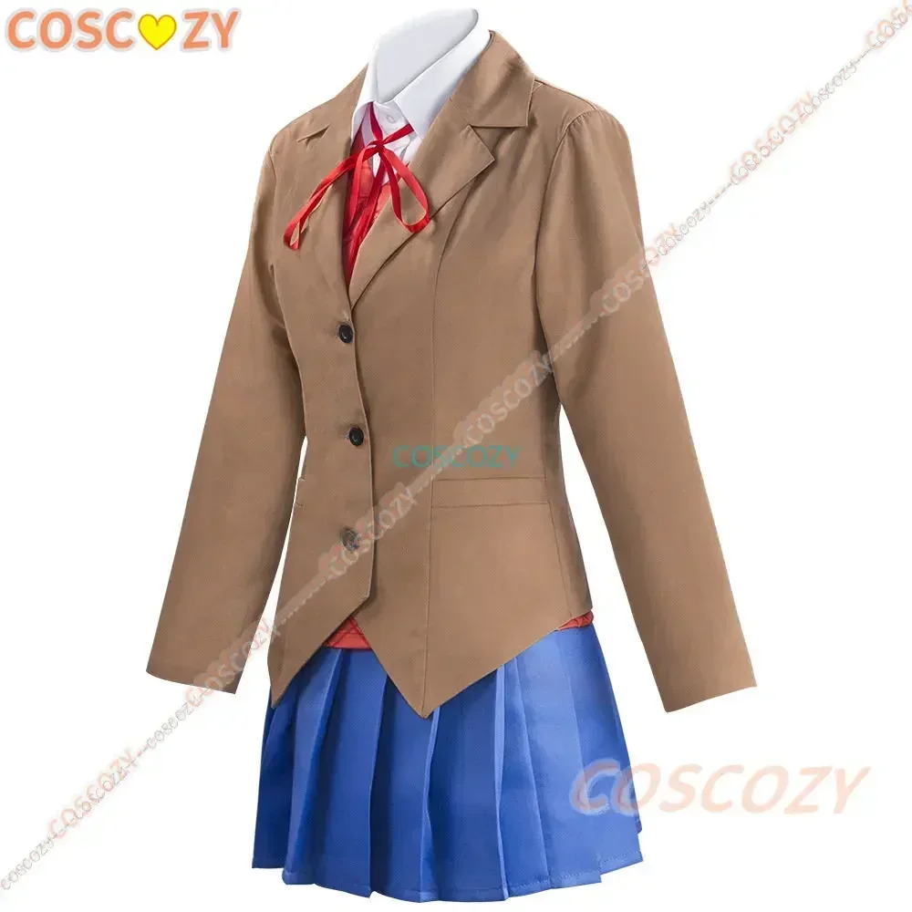 Personalizado anime doki doki literatura clube monika cosplay sayori yuri natsuki cosplay traje escola feminino uniforme marrom saia peruca