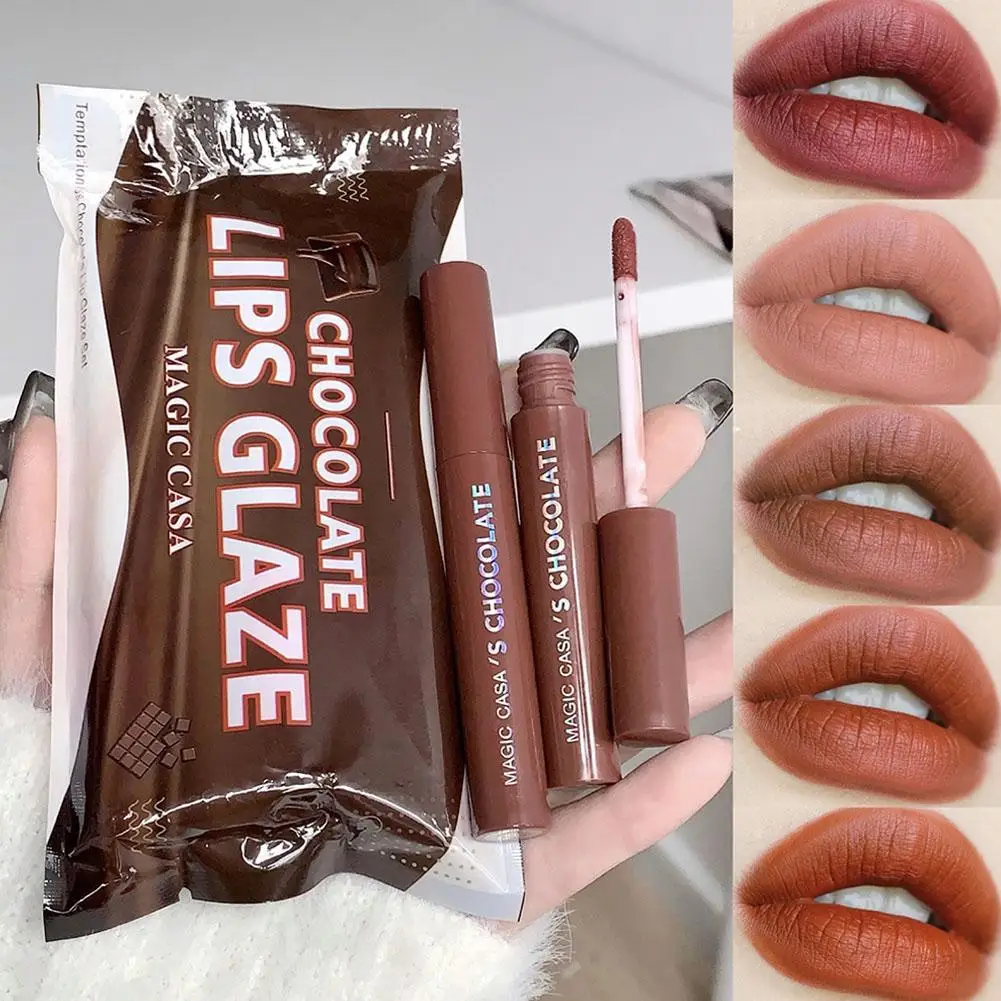5pcs Chocolate Lip Glaze Set Glaze Lipstick Matte Lip Matte Moisturizing Lip Gloss Waterproof Lip Glaze Set Mist Matte