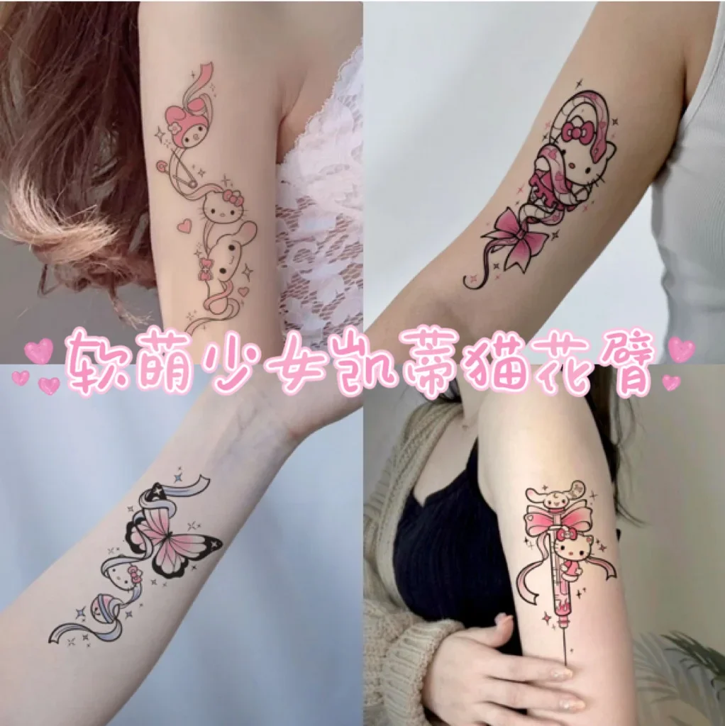 5/10Pcs Sanrio Hello Kitty Tattoo Sticker Cute Cartoon Waterproof Girl Tattood Sticker Children Sticker Toys Holiday Gifts