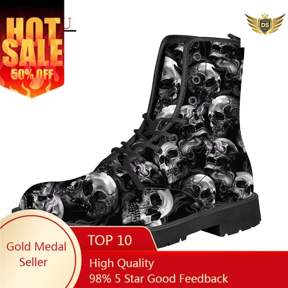 

2012 Winter Men Women's Fashion Pu Leather Boots Mid-Calf Booties Classic Sugar Skull Printed Outdoor High Top Boots
