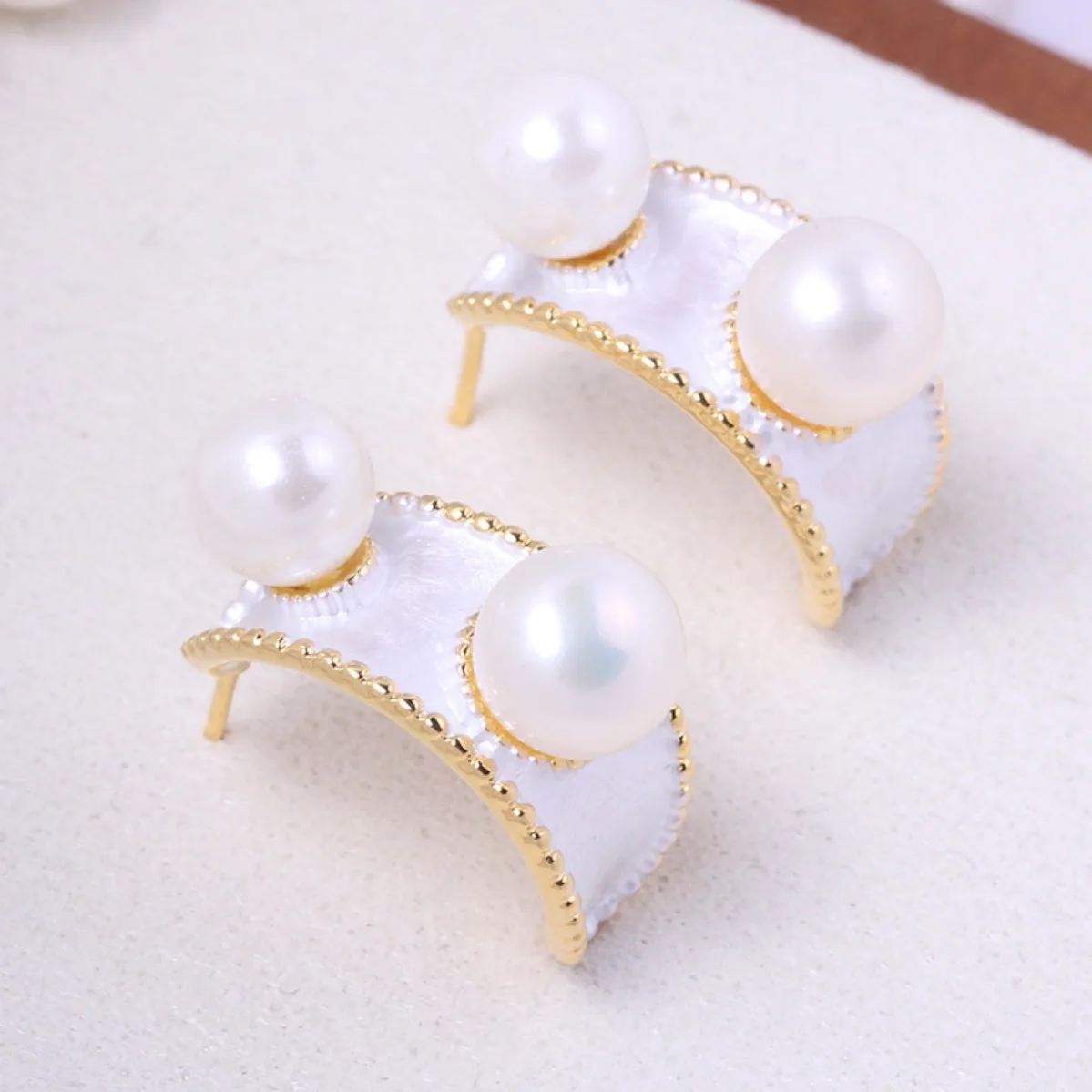 Women Brass Gold Plated C‑Shape Pearl Luster Blank Setting Handmade Findings For DIY Pearl S925 Silver Needle Stud Earring
