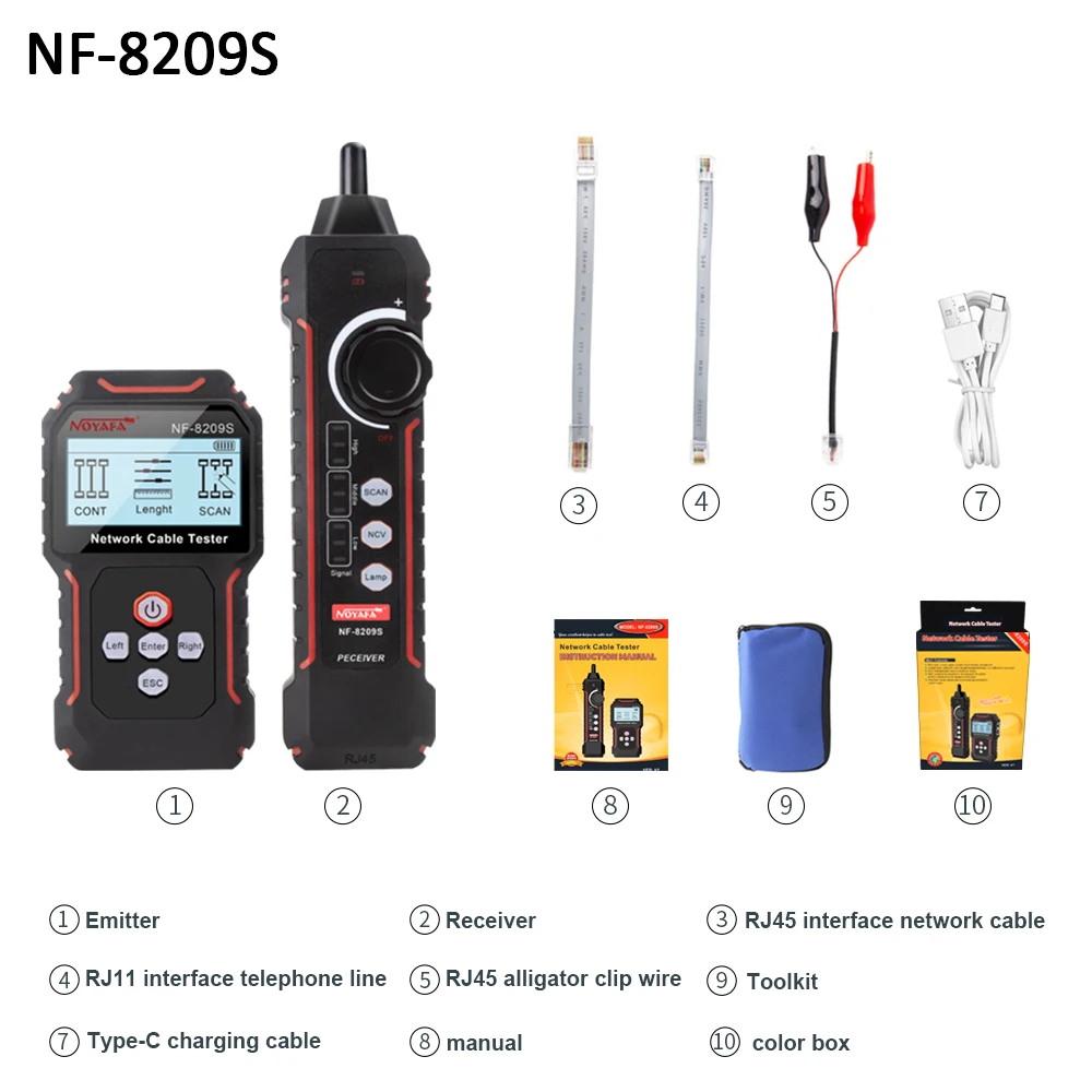 Network Cable Tracker NOYAFA NF-8209S Lan Measure Tester Network Tools LCD Display Measure Length Wiremap Tester Cable Tracker image 7
