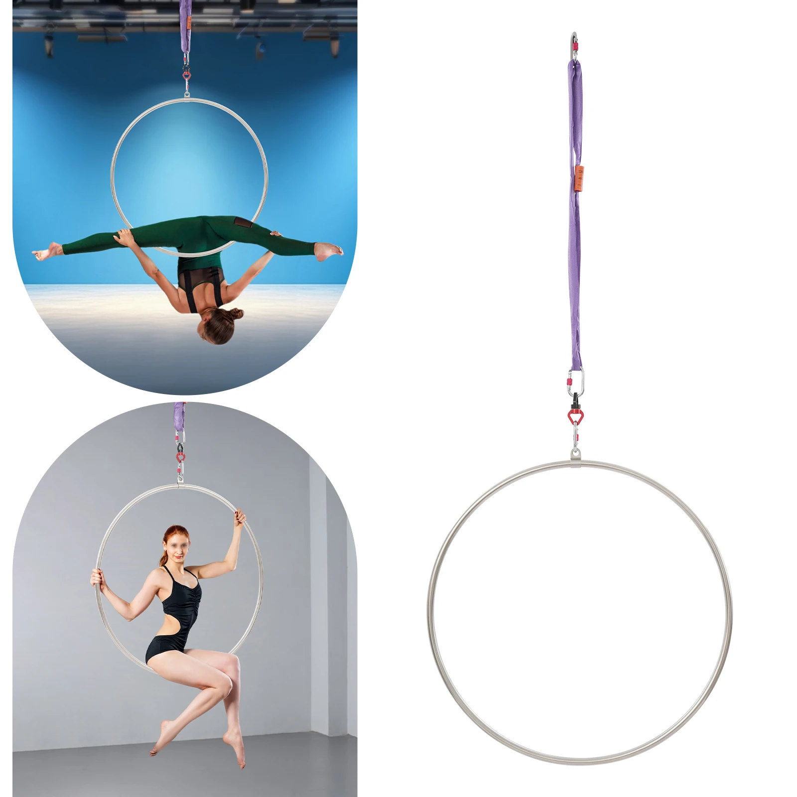 طوق هوائي 95 سم، طقم طوق هوائي، حلقة سيرك للرقص الجوي مع حقيبة تخزين لليوجا البهلوانية والجمباز سعة تحميل 10 كيلو نيوتن #4