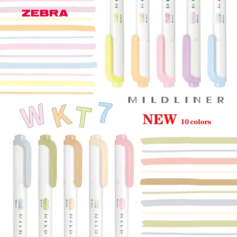 Japan ZEBRA Highlighter New Pastel Light Color WKT7 Double-headed Pastel Highlighter Colored Markers Fluorescent Stationery