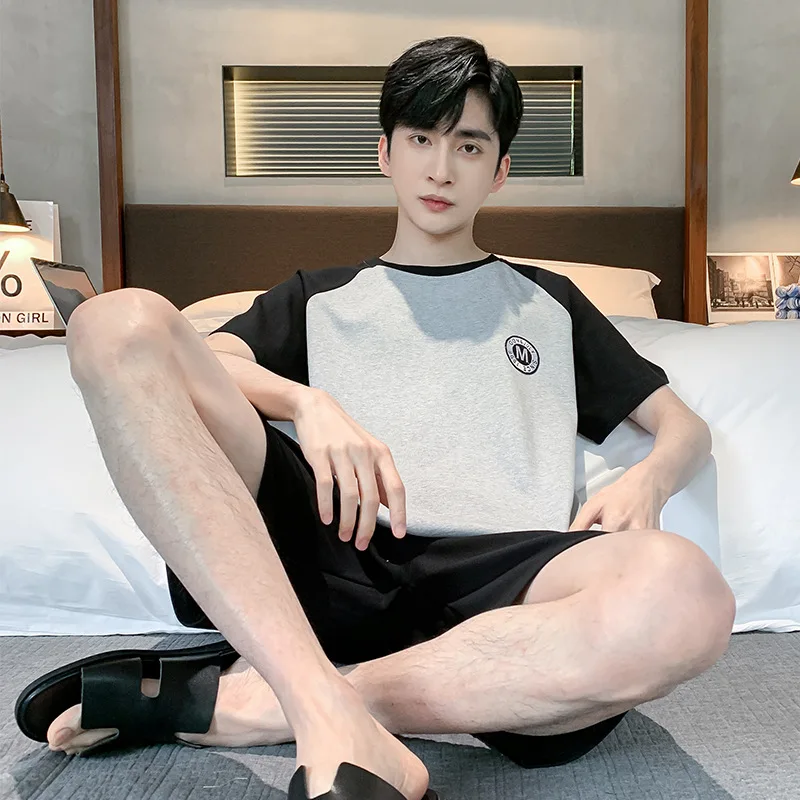 

Men's Summer Cotton Pajamas ort Sve round Ne Oversize Home Clothes Thin Set Comfortable Breathable Spwear Set