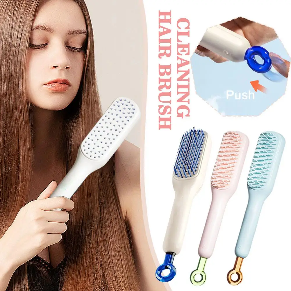 Peine telescópico portátil de un tirón, cepillo de masaje del cuero cabelludo, cepillo de autolimpieza mágico para el cabello, herramientas para el cabello, peine de peluquería antiestáticos Z5D9