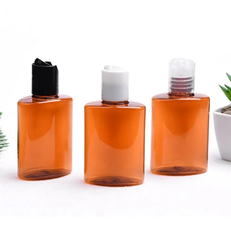 10Pcs Amber Disc Cap Plastic Bottle 60ml Shampoo Liquid Body Soap Lotion Cream Refillable Squeeze Cosmetic Containers Black Lib