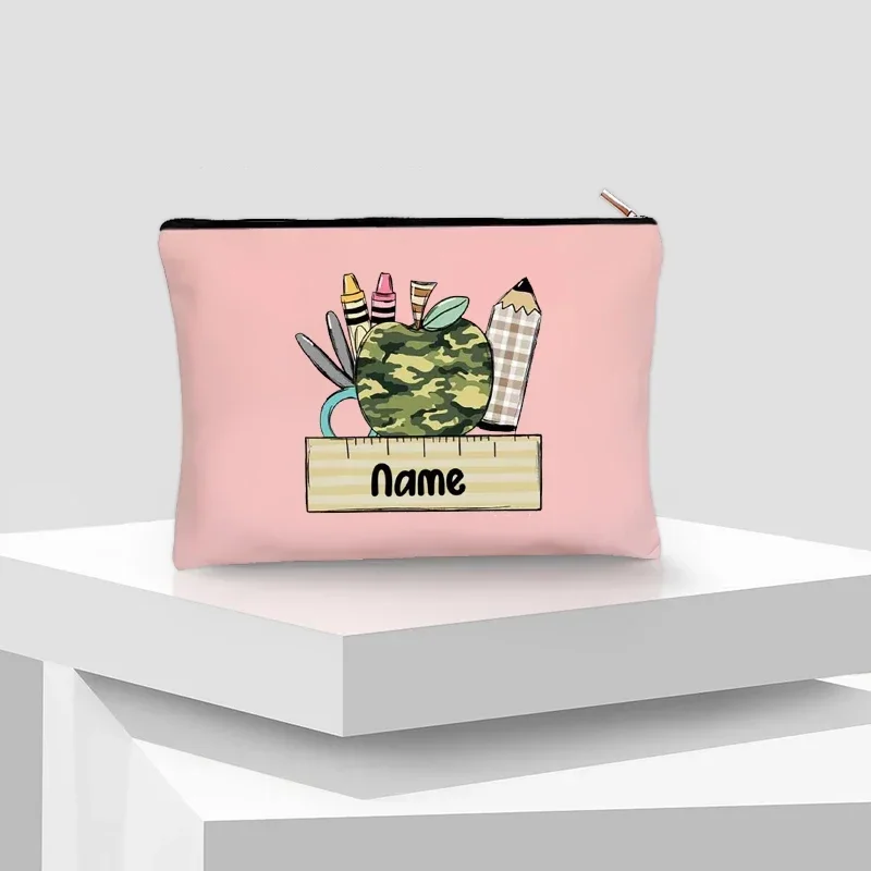 Custom Teacher Cosmetic Bag Personalization Name Travel Toilet Skin Care Item Storage Cute Pencil Cases  Pencil Ruler Organizer