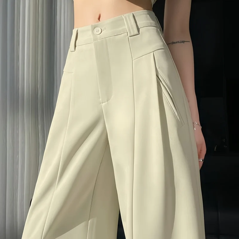 

2025 New Spring Summer Wide Leg Pants for Women Elegant Solid Office Lady Korean Pockets Women's Casual Loose Pants Female