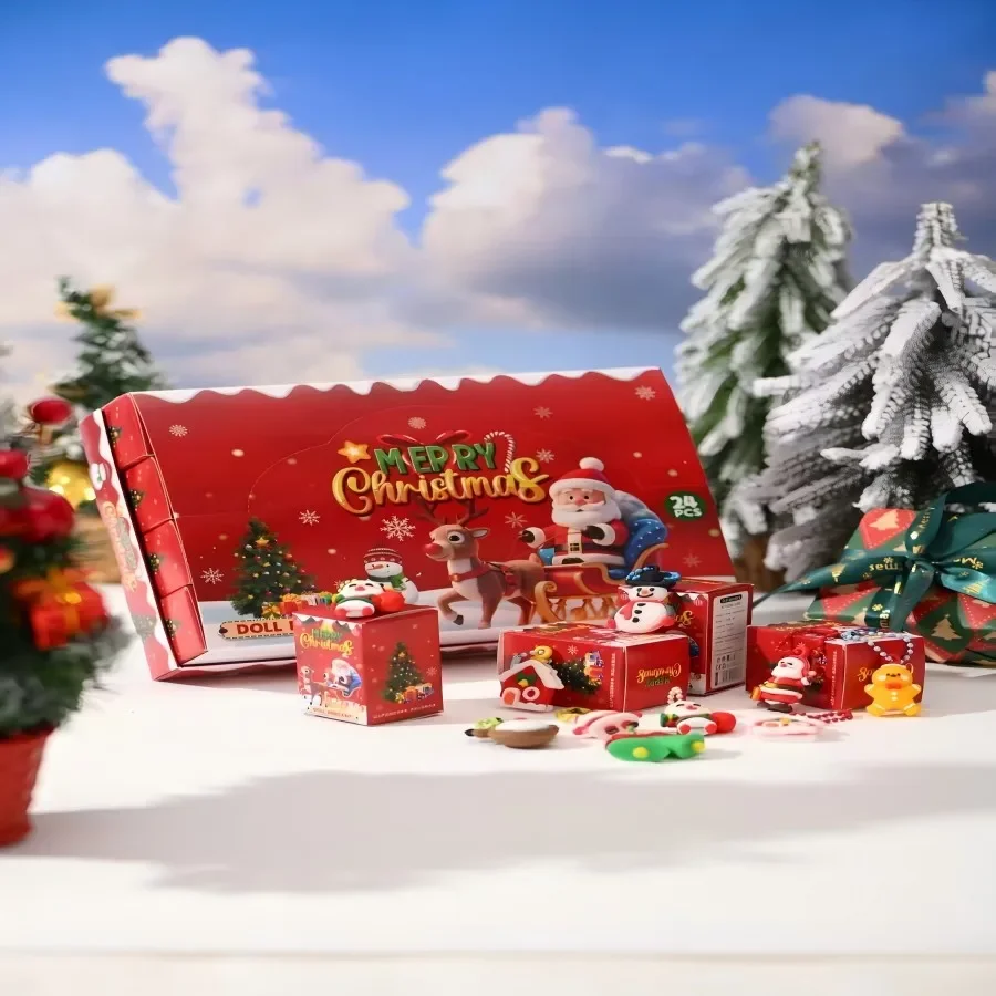 @24Pcs New Christmas Party Blind Box Doll Bead Chain Pendant Keychain Exquisite Toys Cute Pendant Surprise Christmas Gift
