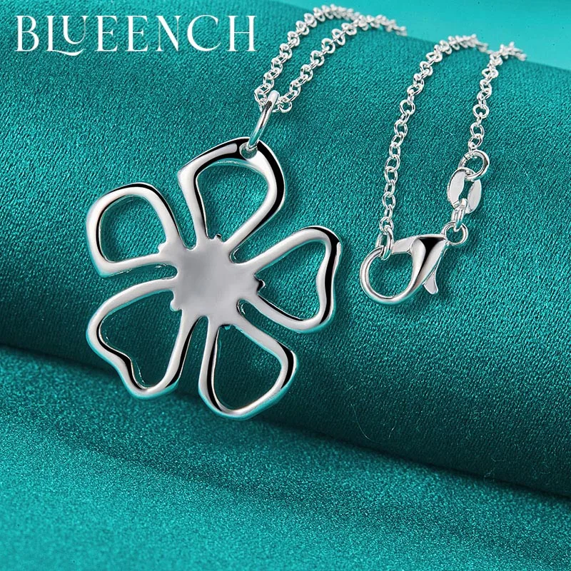 Blueench 925 Sterling Silver Floral Pendant Necklace Suitable For Ladies Wedding Party Fashion Romantic Jewelry