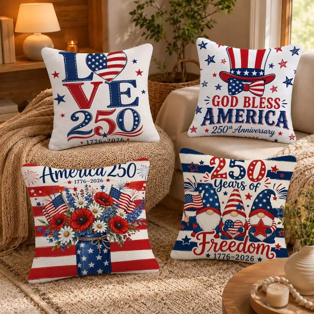 America 250th Anniversary Cushion Cover Short-Plush Cushion Cover Pillowcase — Suitable for Sofas Bedrooms and Home Decor
