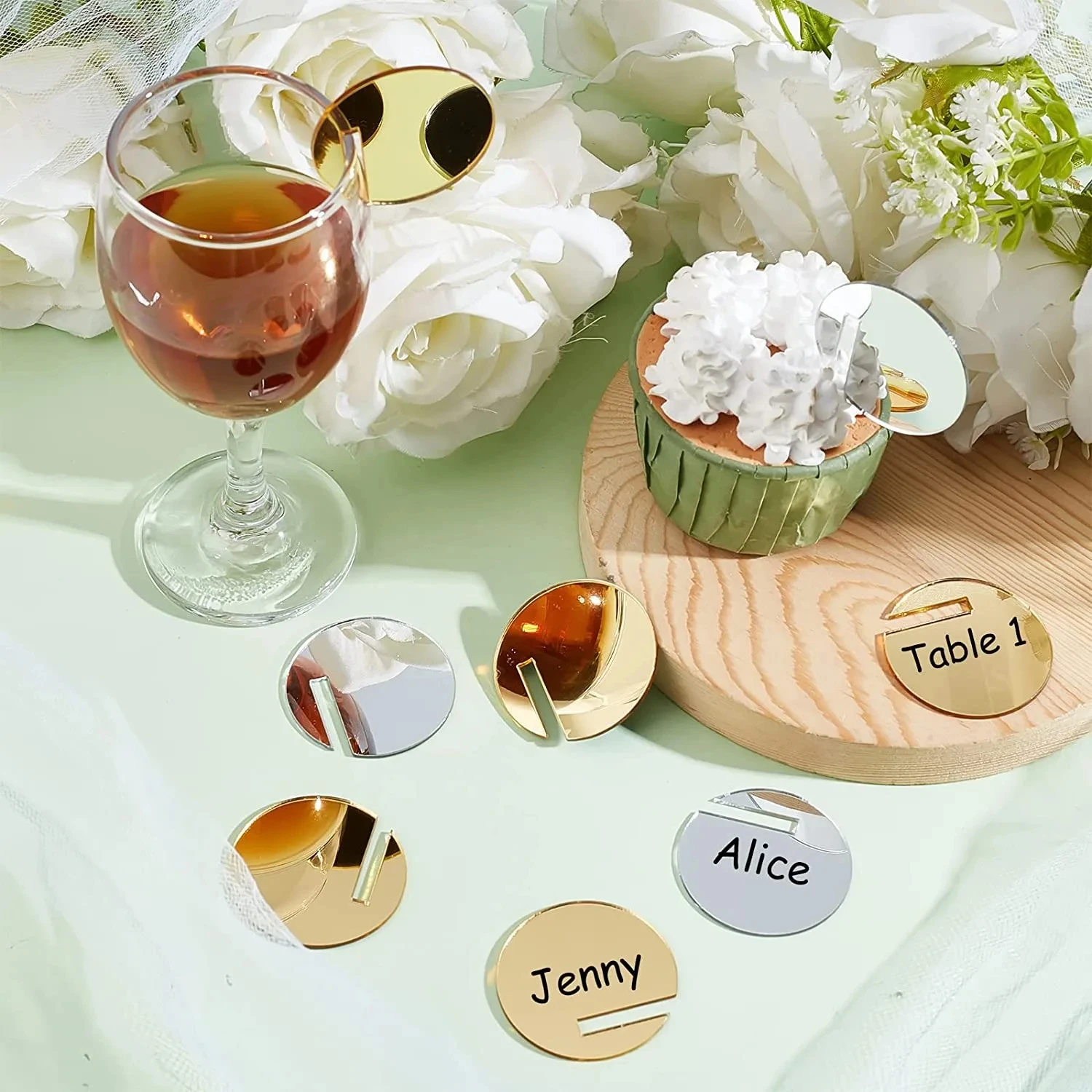 30/100PCS Acrylic Round Drink Labels Round Wine Glasses Glamour Blank Markers Glass Edges For Wedding Birthday Party Decorations