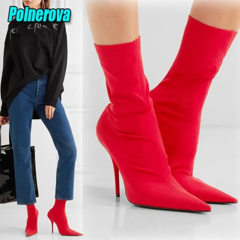 

Сексуальные эластичные носки с острым носком, ботинки из эластичной ткани с леопардовым принтом, весенне-осенние модные женские короткие сапоги на шпильке 10 см