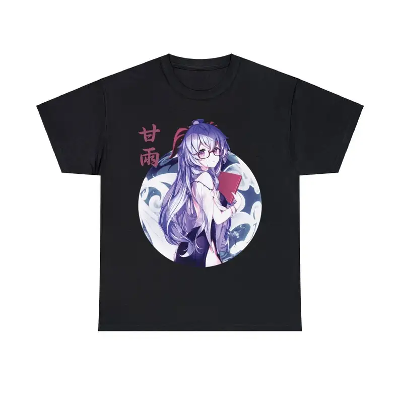 Ganyu Genshin Impact Aesthetic Anime Vaporwave Tee-shirt unisexe en coton rapCotton