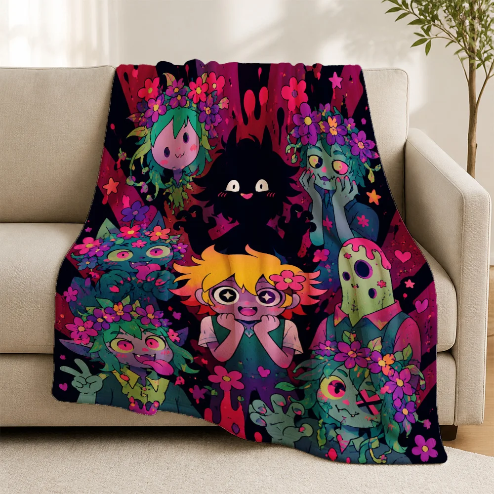 Vibrant Kawaii Cartoon Throw Blanket for Sofa Home Decor Aesthetic Anime Print Cozy Gift Plush Knit Throw Wrap