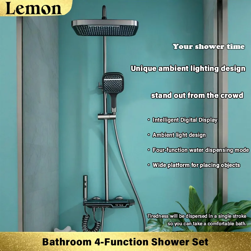 

Bathroom Shower System High Quality Fourth Gear Bathroom Key Digital Display Rain Bathtub Copper Faucet Shower Set Bathrooms