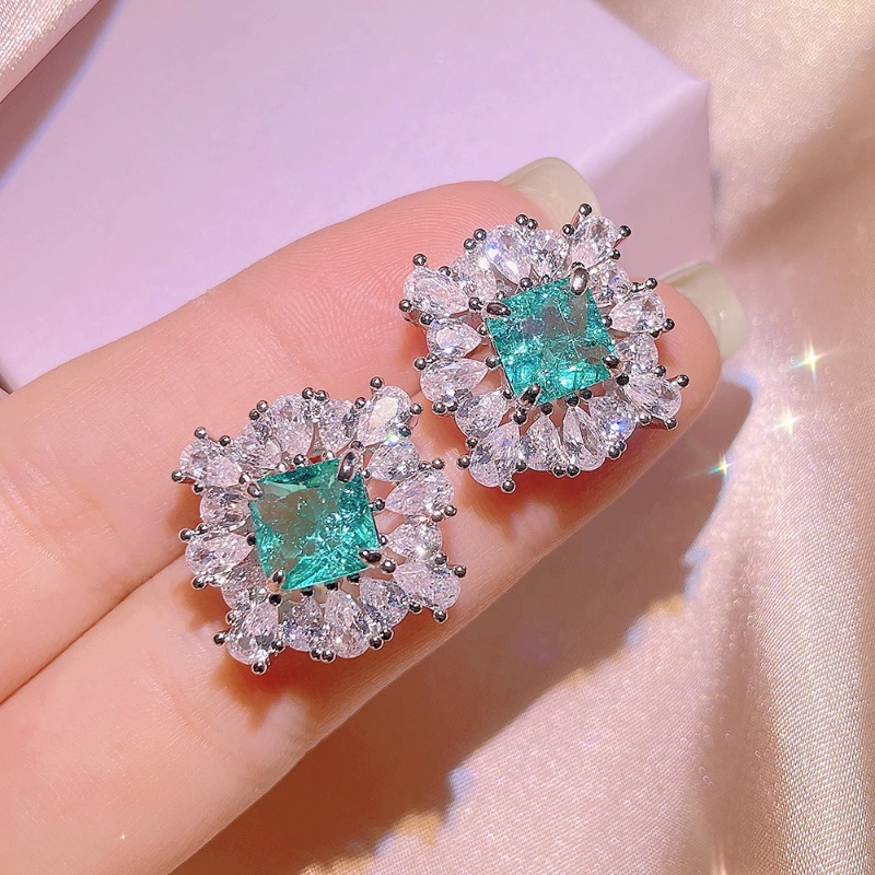 Light Luxury 925 Sterling Silver Geometric Design Teal Jewelry Set Fashion Everything Luxury Banquet Party Birthday Jewelry