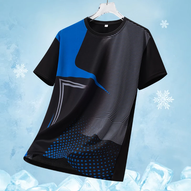 Trendy sports summer men's casual versatile short sleeved T-shirt breathable ice silk quick drying top outdoor running T-shirt